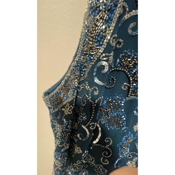 Beaded Gown Blue With Scarf Size 16  Vintage - Picture 16 of 16